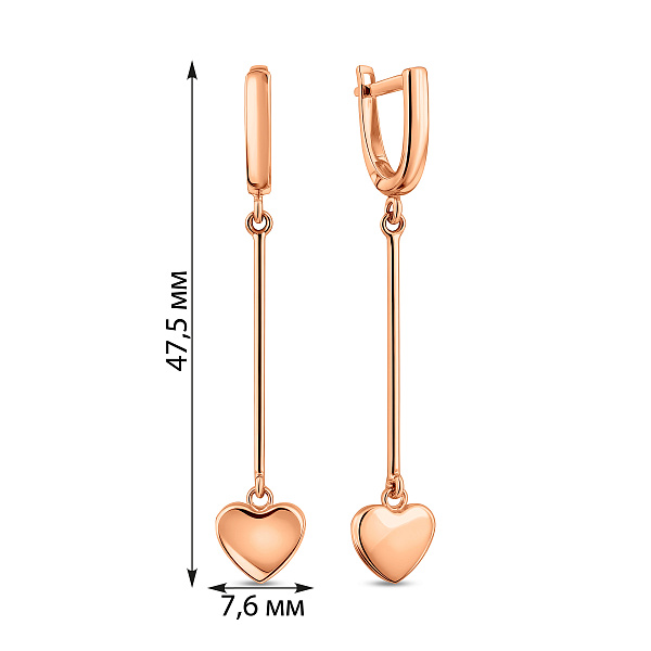Серьги из красного золота с подвесками Сердечки (арт. 110505) – изображение 2