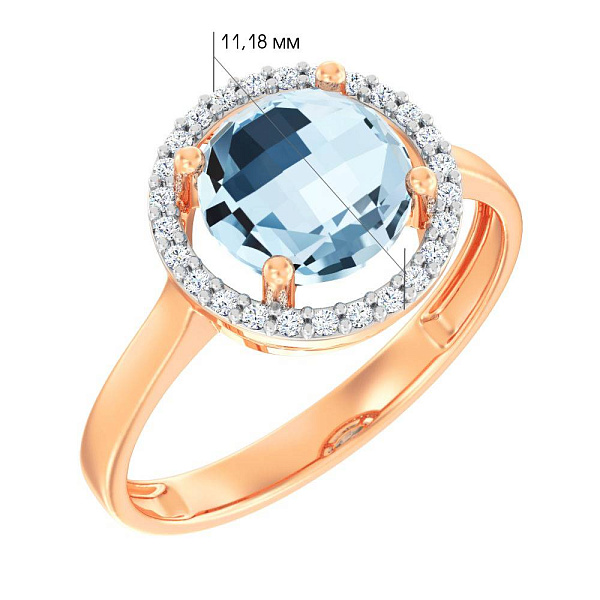 Золота каблучка з блакитним топазом та фіанітами (арт. 141158Пг) – зображення 2