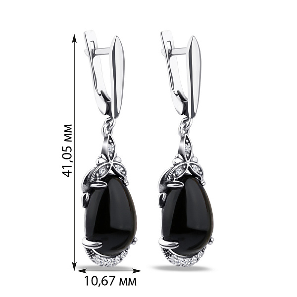 Срібні сережки с обсидіаном та фіанітами (арт. 7902/1160081обс) – зображення 2