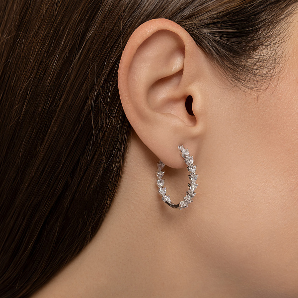 Серебряные серьги-кольца с фианитами (арт. 7502/10139/25) – изображение 3