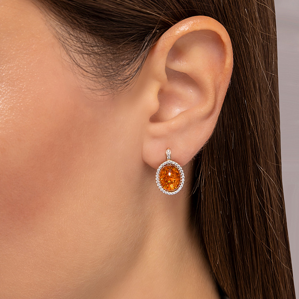 Золоті сережки з бурштином та фіанітами (арт. 110427ПЯ) – зображення 2