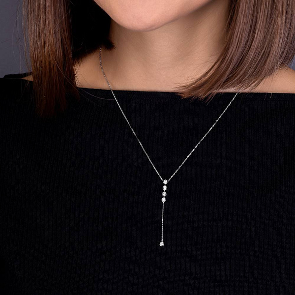 Кольє-краватка з білого золота з діамантовою доріжкою (арт. Ц341283020б) – зображення 3