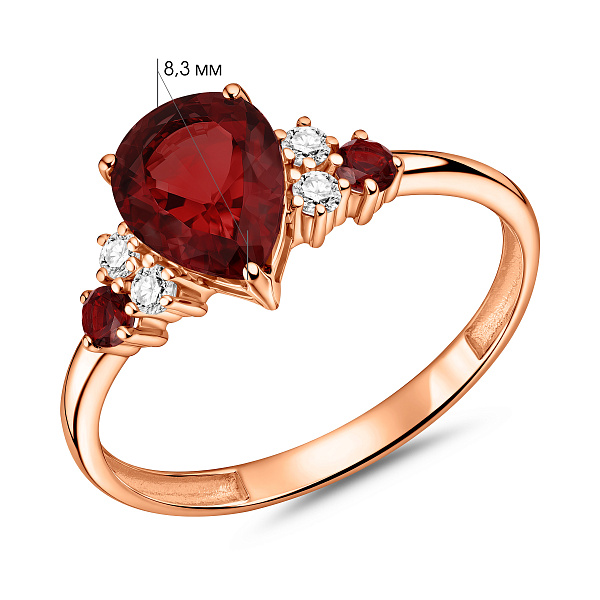 Золотое кольцо с гранатом и фианитами (арт. 141119Пкф) – изображение 2