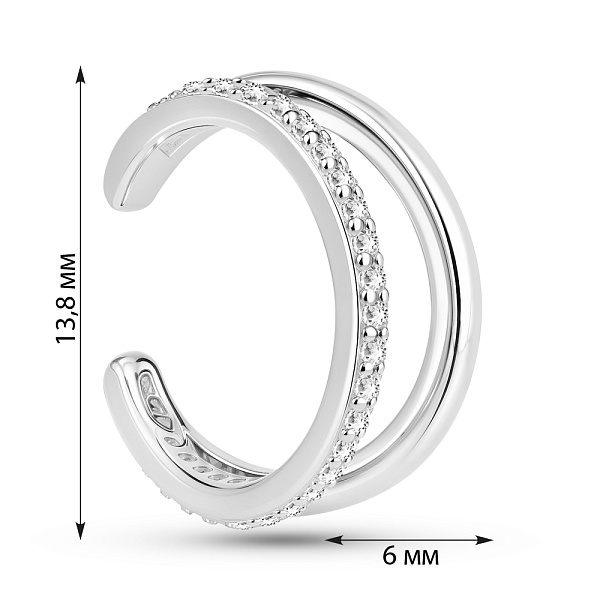 Серебряная сережка-каффа с дорожками из фианитов (арт. 7502/10010я) – изображение 2