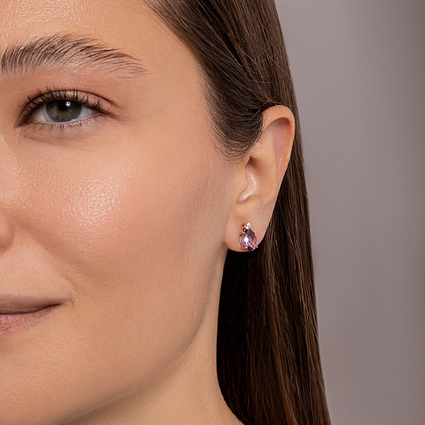 Золотые пусеты с аметистом (арт. 110379Па) – изображение 3