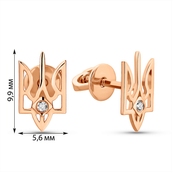 Золотые серьги-пусеты Герб Украины бриллиантами (арт. Т011758) – изображение 3