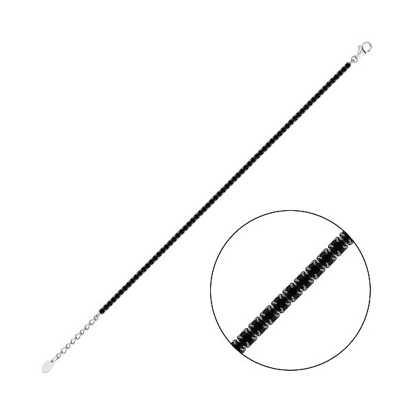 Срібний тонкий браслет з чорними фіанітами (арт. 7509/1218/1чч) – зображення 1