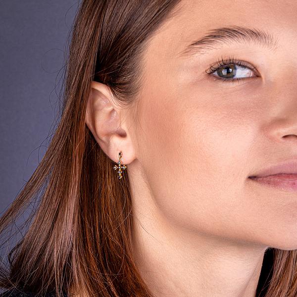 Серьги-пусеты из желтого золота с черными фианитами  (арт. 104093жч) – изображение 2