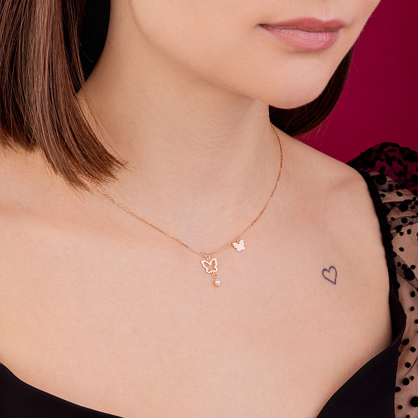 Золоте кольє Метелики з перлиною (арт. 352545прлб) – зображення 3