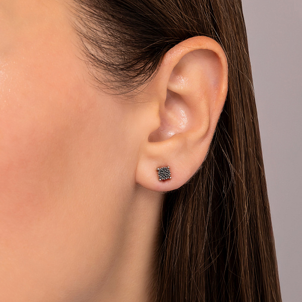 Золоті сережки з чорними діамантами (арт. Т011214010бч) – зображення 2