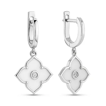 Срібні сережки Квітка з фіанітами і керамікою (арт. 7502/1980538кмб)