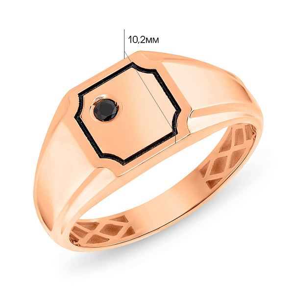 Золотая печатка с черным фианитом и эмалью (арт. 180494ч) – изображение 2