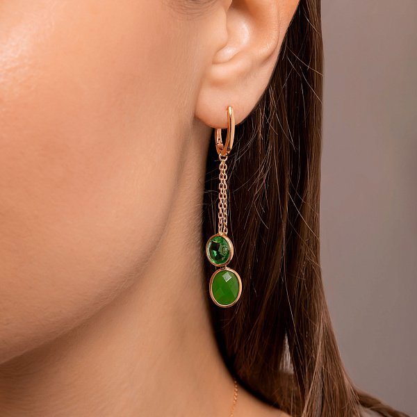 Золотые серьги с подвесками из кварца (арт. 106318Пкз) – изображение 2