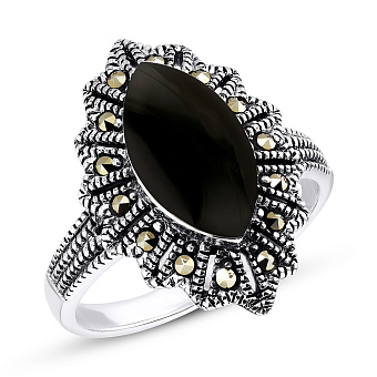 Серебряное кольцо с ониксом и марказитами (арт. 7401/4010мрко)