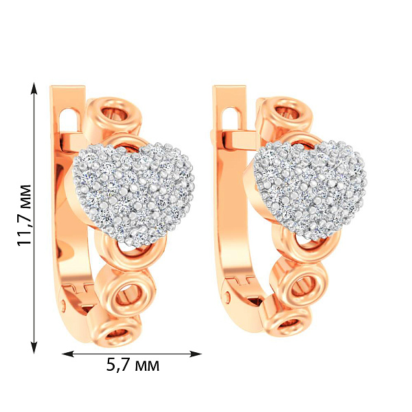 Детские золотые серьги «Сердечки» с фианитами (арт. 110486) – изображение 2