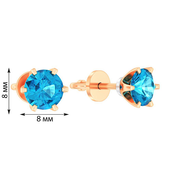 Золоті сережки-пусети з топазом (арт. 110812Пкбтг) – зображення 2