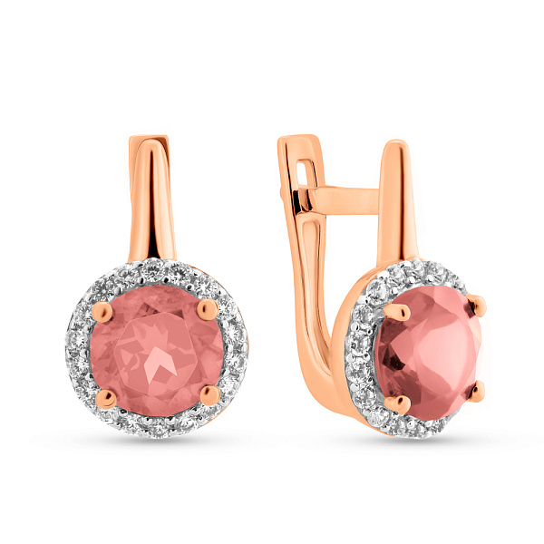 Золотые сережки с рубеллитом и фианитами (арт. 111152ПрГ) – изображение 1