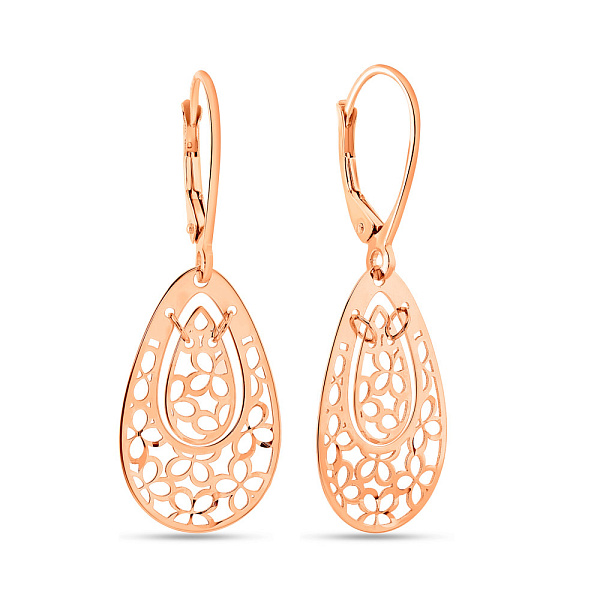 Золоті сережки-підвіски з квітковим візерунком (арт. 109213) – зображення 1