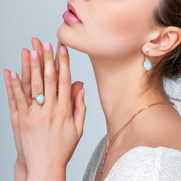 Золотые серьги-подвески с кварцем (арт. 107603Пкг) – изображение 2