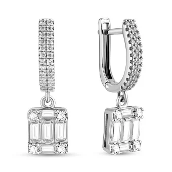 Серьги-подвески из белого золота с бриллиантами  (арт. С011301130б)