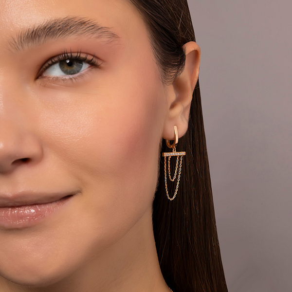 Золотые серьги-подвески с фианитами (арт. 109181) – изображение 4