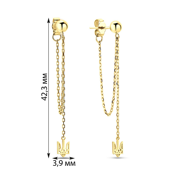 Сережки Fly з жовтого золота з підвісками Тризуб (арт. 109897ж) – зображення 3