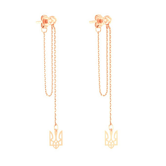 Серьги Fly из красного золота с подвесками Герб Украины-Трезубец (арт. 1101174)