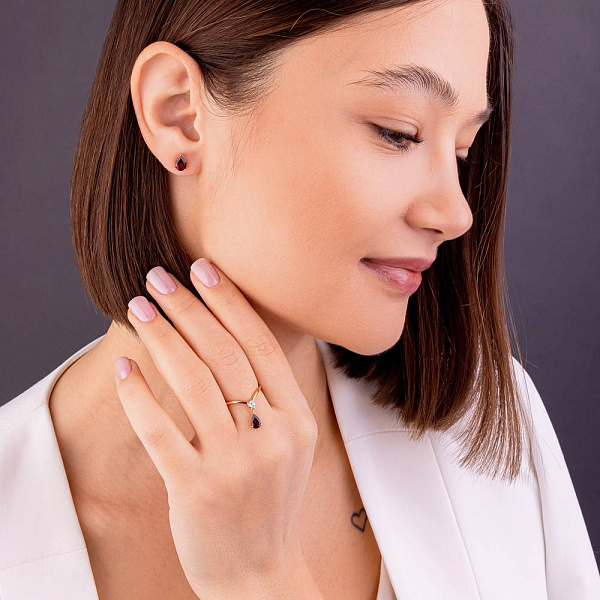 Золотое кольцо с гранатом с подвеской (арт. 141273Пк) – изображение 4