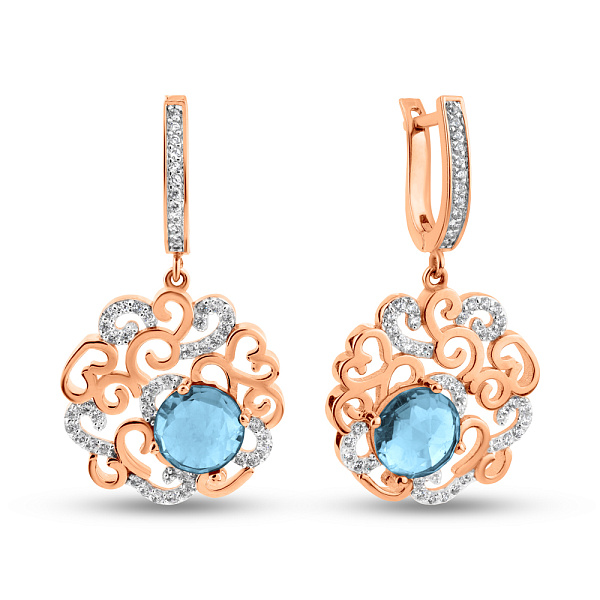 Золотые серьги-подвески с кварцем и фианитатами (арт. 103286Пкг) – изображение 1