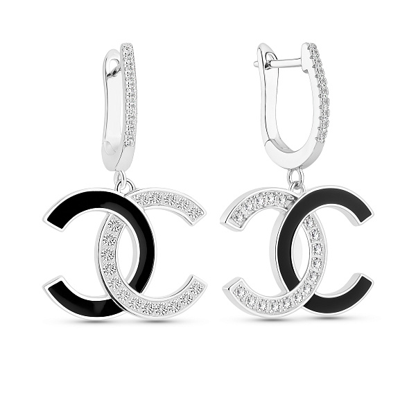 Серебряные серьги с эмалью и фианитами (арт. 7502/10090еч) – изображение 1