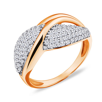 Фото Кольцо золотое в красном цвете металла с фианитами (арт. 151463)