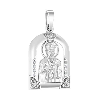 Ладанка з білого золота Миколай Чудотворець з фіанітами (арт. 440573б)