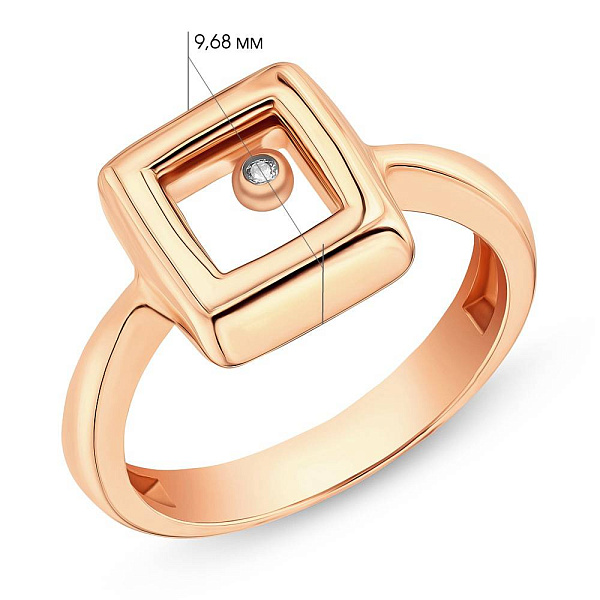 Золотое кольцо в красном цвете металла с фианитом (арт. 155088) – изображение 2