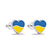 Фото Серебряные серьги-пусеты Сердце с флагом Украины (арт. 7518/0795егжсю)