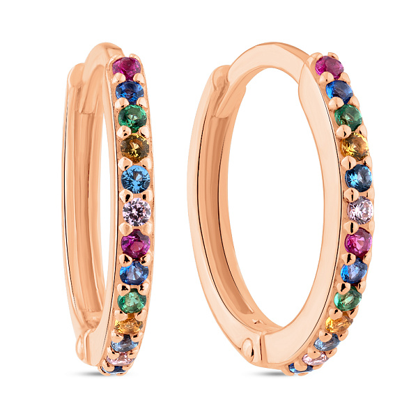 Золоті сережки-кільця з кольоровими фіанітами (арт. 111348цв) – зображення 1