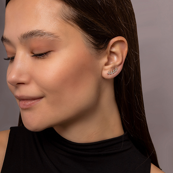 Сережки-клаймбери з червоного золота з фіанітами (арт. 110669) – зображення 4