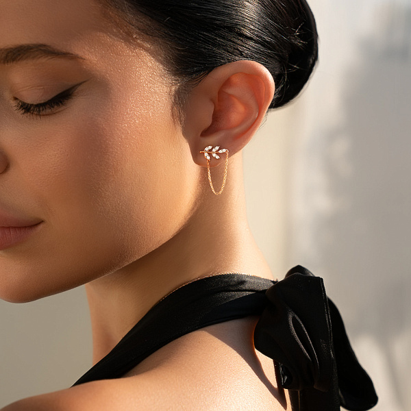 Золоті сережки-пусети Гілочки з ланцюжками (арт. 110635) – зображення 3