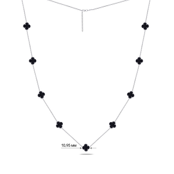 Длинное колье "Клевер" из серебра с ониксом (арт. 7507/1188/10о) – изображение 2