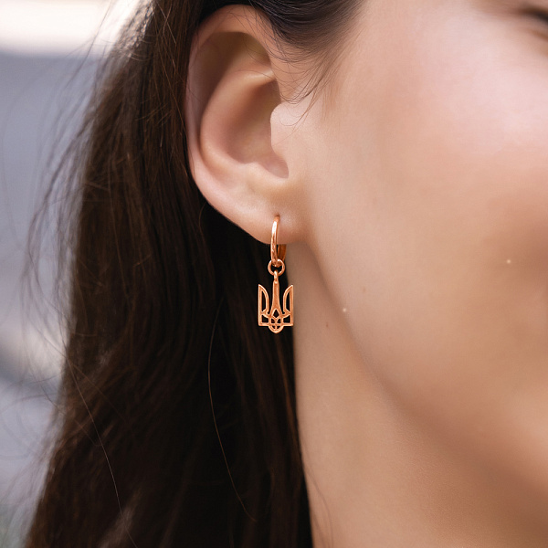 Серьги-подвески Герб Украины-Трезубец из красного золота (арт. 110923) – изображение 2