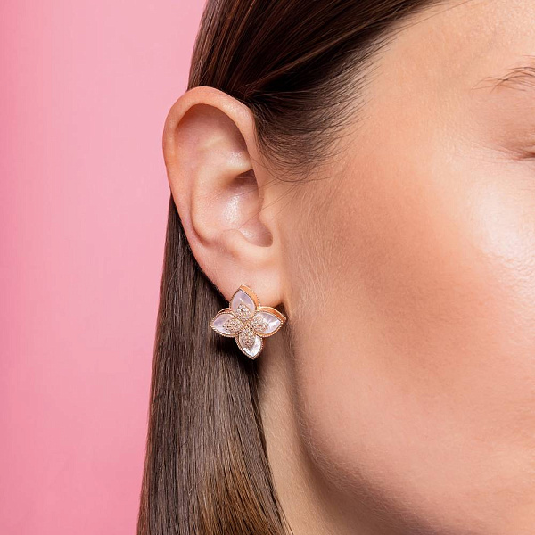 Золотые серьги Клевер с перламутром и фианитами (арт. 1091384/20п) – изображение 4