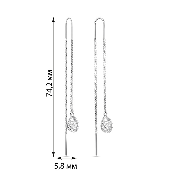Серебряные серьги-протяжки с фианитом (арт. 7502/10529) – изображение 2