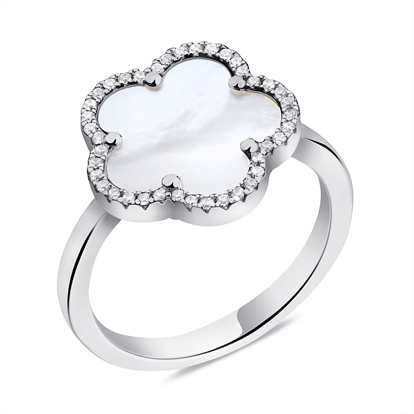 Серебряное кольцо с перламутром и фианитами (арт. 7501/6532/15п) – изображение 1