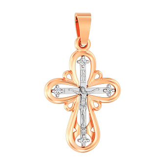 Золотий натільний хрестик з розп'яттям та фіанітами (арт. 501645)
