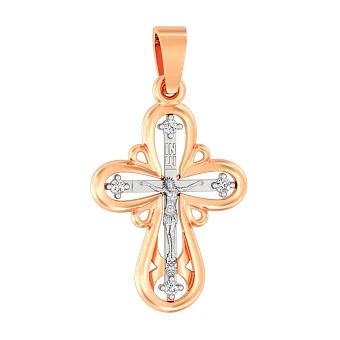Золотий натільний хрестик з розп'яттям та фіанітами (арт. 501645)