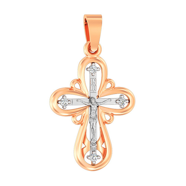 Золотий натільний хрестик з розп'яттям та фіанітами (арт. 501645) – зображення 1