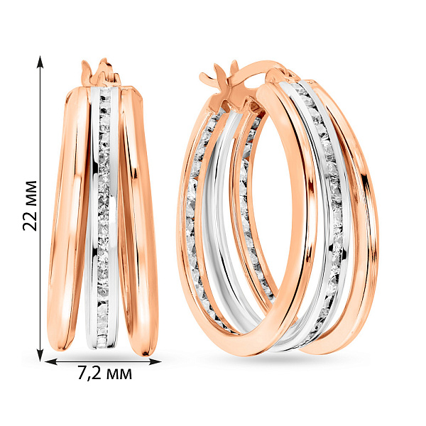 Сережки-кільця з комбінованого золота з фіанітами (арт. 109283/20кб) – зображення 3
