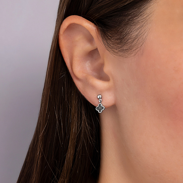 Золоті сережки з чорними діамантами (арт. Т011821010бч) – зображення 2