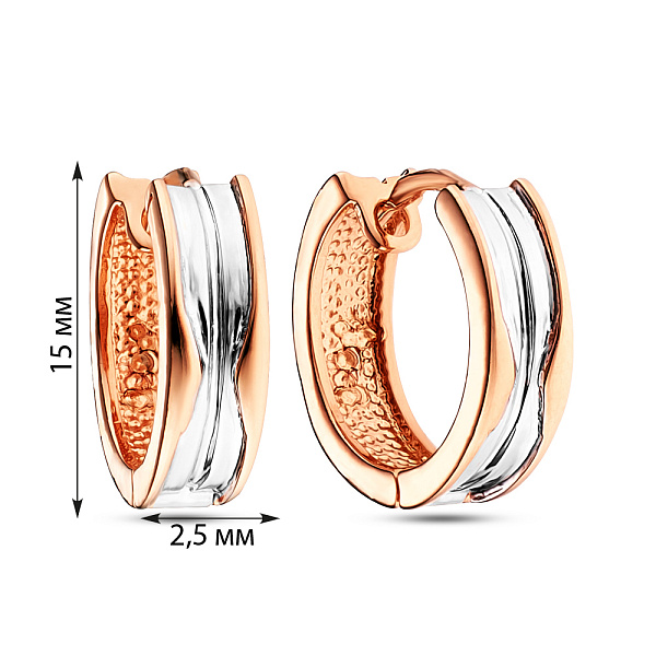 Сережки-кольца из красного и белого золота (арт. 103694/15кб) – изображение 2