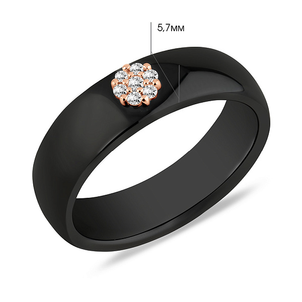 Каблучка з кераміки і золота з діамантами (арт. К011229005кч) – зображення 2