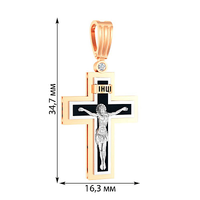 Золотой нательный крестик с распятием и эмалью (арт. 501637ч)